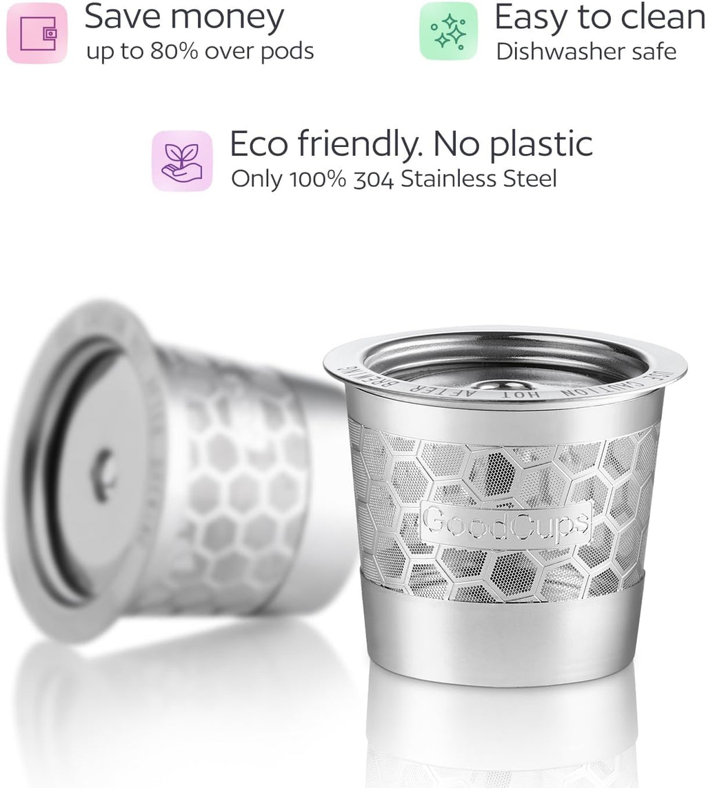 2 Stainless Steel Reusable K Cups for Keurig Coffee Makers - Compatible with K-Express, K-Elite, K-Classic, K-Mini, K-Mini Plus, K-Select, K-Cafe & K-Iced Brewers