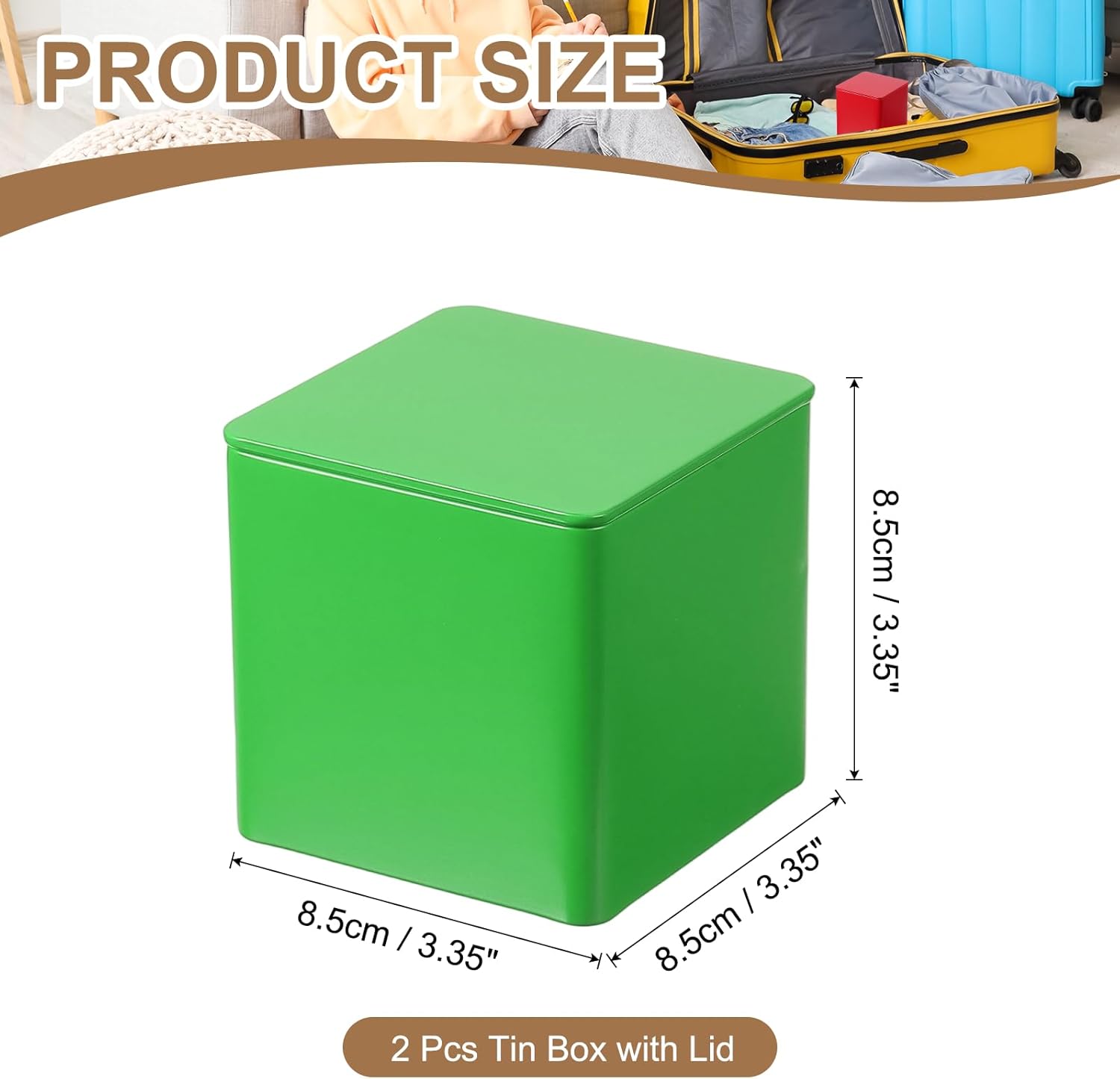 PATIKIL Metal Tea and Tin Set 3.35"x3.35"x3.35", 2 Pcs Metal Storage Airtight Storage Square Container with Lid for Loose Tea Coffee Candy Treats Gifts Spice DIY, Green