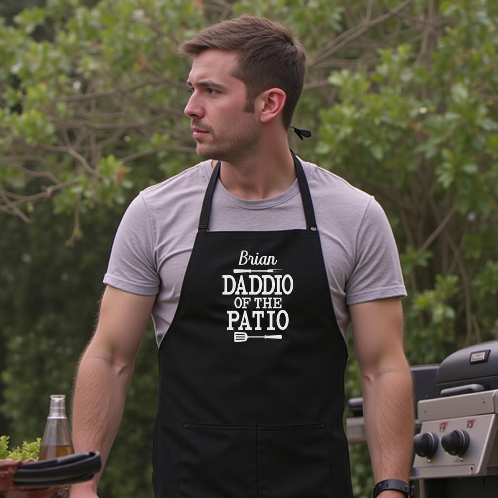 Personalized Chef Apron for Men, Custom Embroidered Design, Professional Kitchen Cooking BBQ Grilling for Dad, Decorated in USA