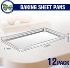 Mimorou 12 Pcs Baking Sheet Stainless Steel Cookie Small Metal Sheet Pans Professional Rectangle Oven Trays Kitchen Baking Cooking Oven and Toaster, Dishwasher Safe