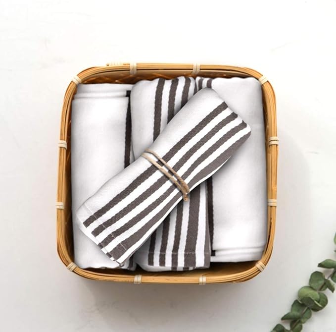 Urban Villa Kitchen Towels 100% Cotton Pack of 6, Highly Absorbent Quick Drying Super Soft Premium Dish Towel for kitchen with Hanging Loop Hand & Tea Towels - 20x30 Inch, (Dove Grey & White, Striped)