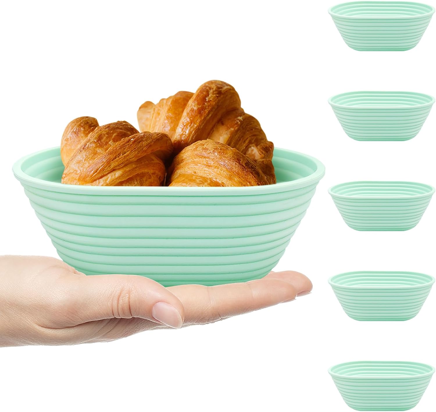 Silicone Banneton, Sourdough Bread Baskets (Set of 5, 6.5 Inch), Mini Oval Proofing Bowls, Bread Making Baking Supplies, Banneton proofing basket for Sourdough Baking