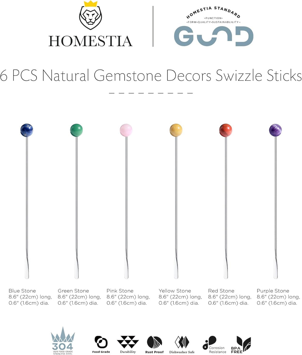 Homestia 6 PCS 8.6 Inch Metal Stir Sticks Coffee Stirrers Reusable Stainless Steel Swizzle Stick Drink Coffee Stirrers for Cocktail Beverage Milk Juices, Multicolor for Cocktail Chocolate