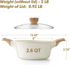 SENSARTE Ceramic Nonstick Stock Pot with Lid, 2.6/4.5/6.6 QT Soup Pot Casserole Pot, Non-toxic Healthy Pasta Pot, Large Cooking Pot Stew Pot, Induction Compatible, PFOA PFAS PTFE Free, White
