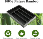 Bamboo Kitchen Drawer Organizer Tray Black Expandable Spoon Silverware Organizer Large Utensil Holder Drawers Divider Adjustable Cutlery Flatware Organizers for Drawer Wood Utensil Silverware Tray