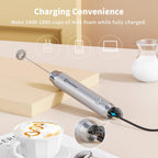 Maestri House Rechargeable Milk Frother with Stand, LunaFro Handheld Electric Foam Maker Waterproof Detachable Stainless Steel Whisk Drink Mixer Foamer for Lattes, Cappuccino
