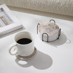 Set of 6 Abstract Marble Coasters with Holder, Absorbent Ceramic Coasters for Drinks, Coasters with Cork Backing for Table Protection, Housewarming Gifts for New Home
