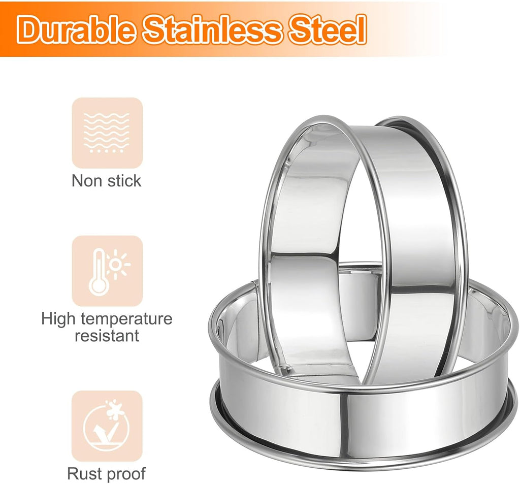 HARFINGTON 8pcs Crumpet Rings 3.94" Nonstick Round Cake Ring Stainless Steel Double Rolled English Pastry Rings for Kitchen Baking Crumpet Dessert, Silver