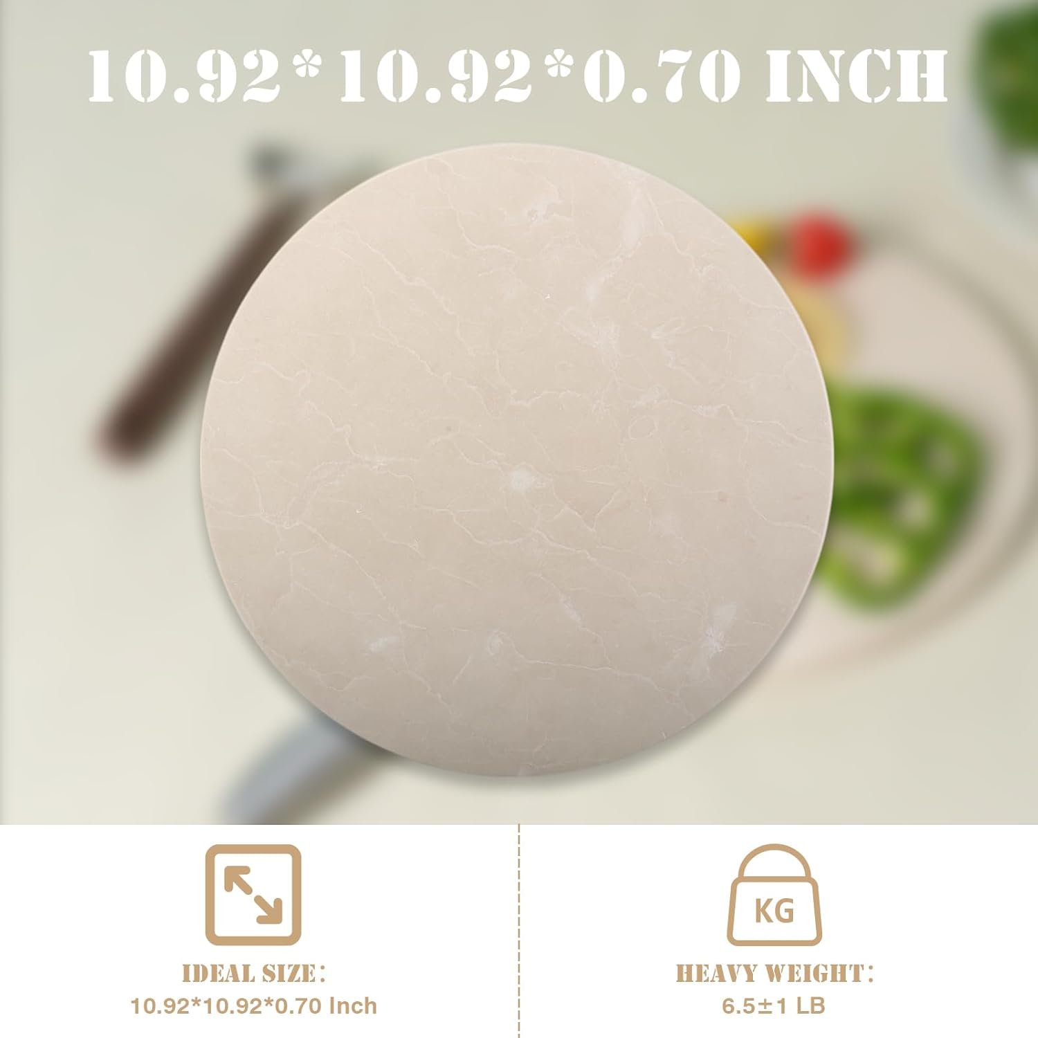 Koville 11 Inch Marble Round Cutting Board for Kitchen Countertop, Natural Marble Pastry Board Cheese Boards Charcuterie Board Stone Slab for Kitchen Decor, Stone Slab for Baking