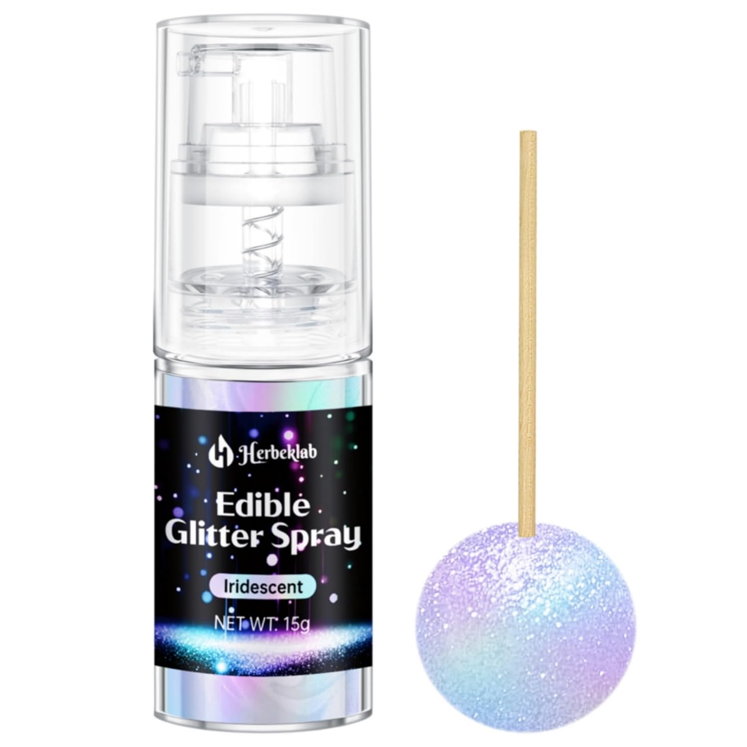 Iridescent Edible Glitter Spray - 15g Herbeklab Edible Iridescent Glitter for Cakes Food Grade Rainbow Cake Spray for Chocolate Strawberry Cookie