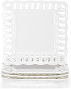 Ceramic Square Dinner Plates, 11 inch Square Serving Plate Set of 4 for Steak Pasta Salad Snacks Pizza Appetizer, New Bone Porcelain Plates with Lace Rim, Party Wedding Birthday Christmas Gift, White