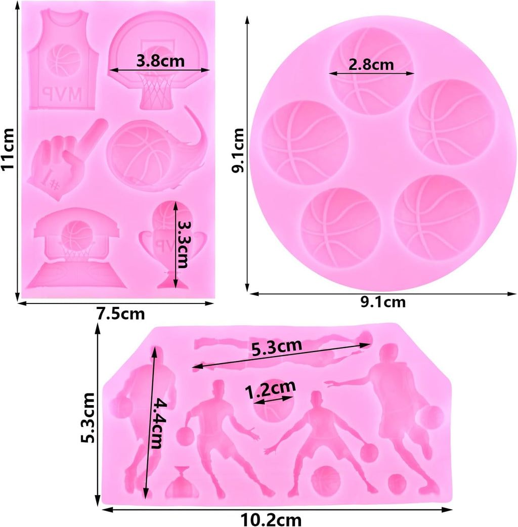 Mujiang Basketball Silicone Molds Sports Fondant Mold For Cake Decorating Cupcake Topper Candy Chocolate Resin Sugar Gum Paste Set Of 3