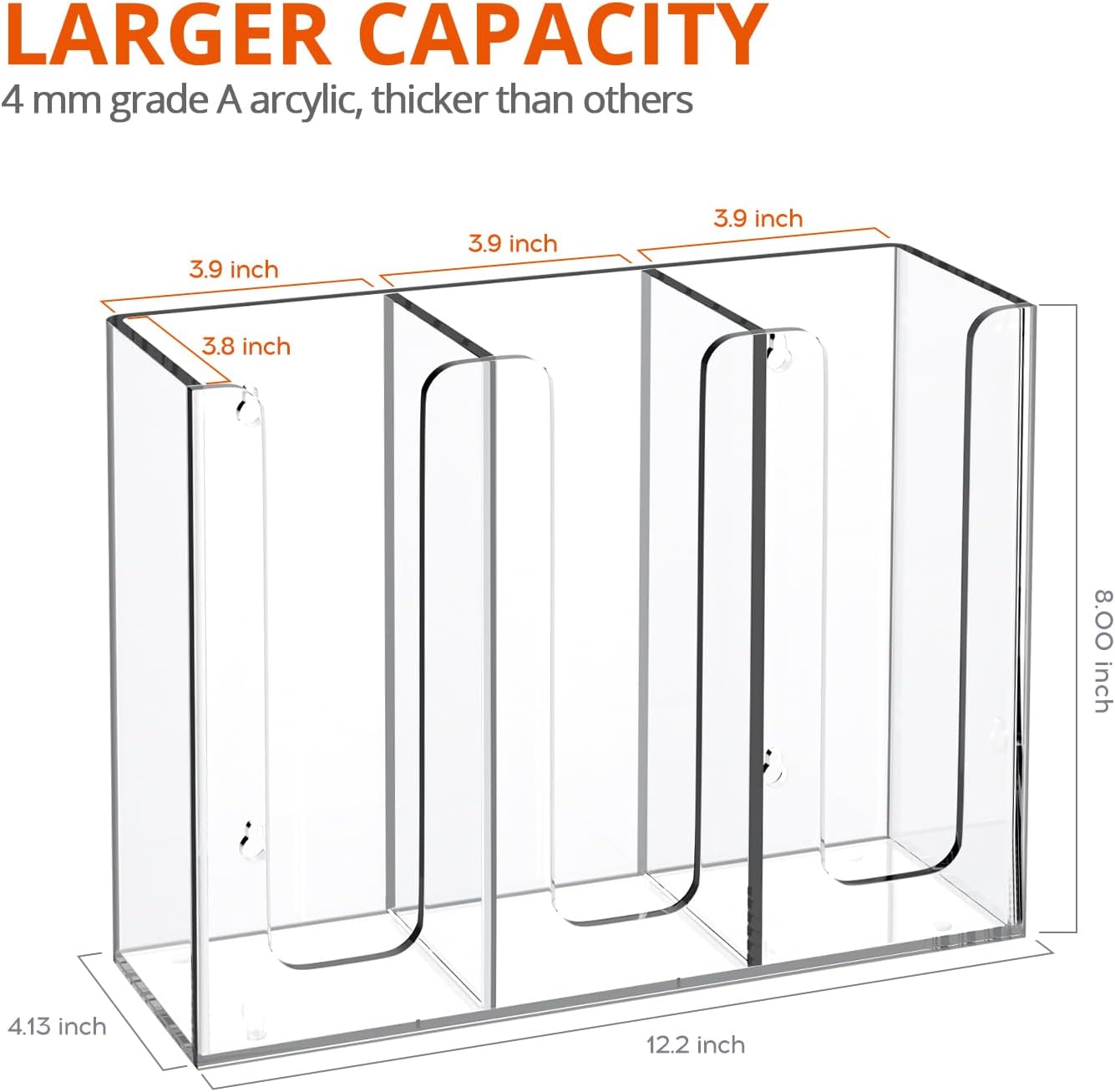 Richboom Acrylic Coffee Cup and Lid Storage Organizer Holder, 3 Compartments, Clear