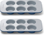 Caraway Nonstick Ceramic 6 Cup Muffin Pan Duo – Non-Toxic, PTFE & PFOA Free – Oven Safe – Aluminized Steel Core – Small Muffin Pan for Baking Cupcakes, Muffins & More - Navy