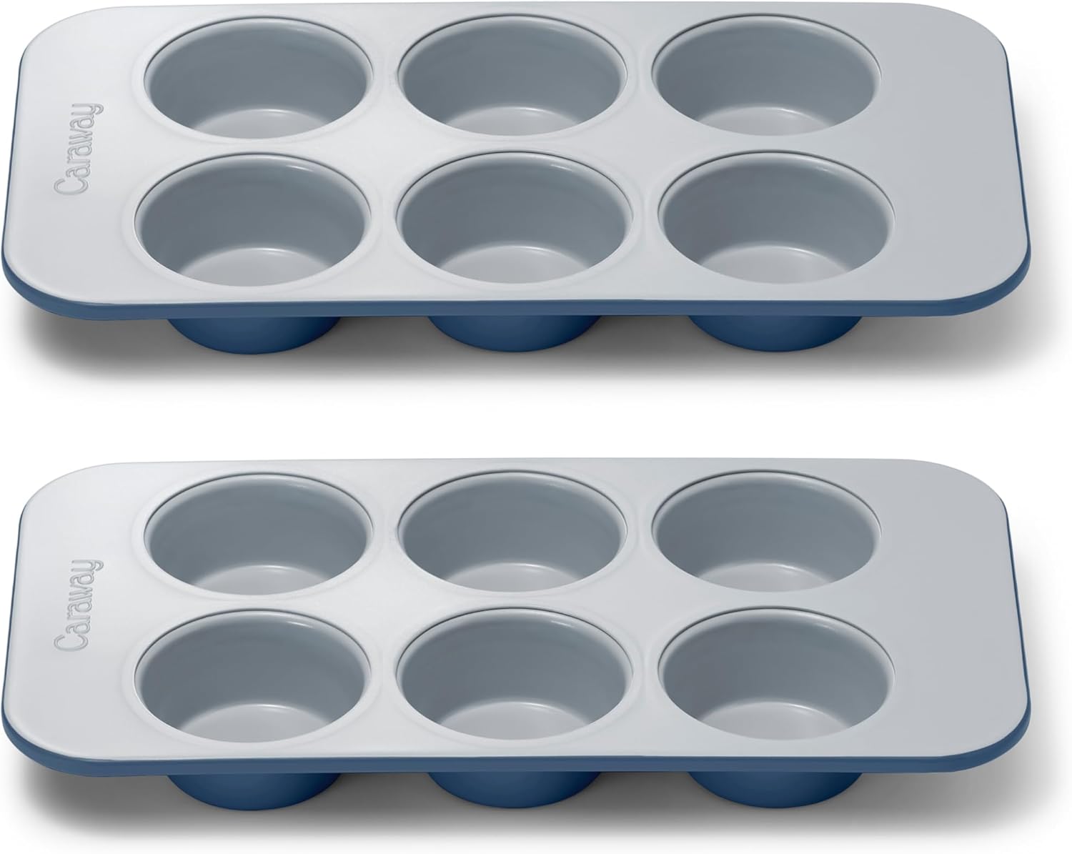 Caraway Nonstick Ceramic 6 Cup Muffin Pan Duo – Non-Toxic, PTFE & PFOA Free – Oven Safe – Aluminized Steel Core – Small Muffin Pan for Baking Cupcakes, Muffins & More - Navy