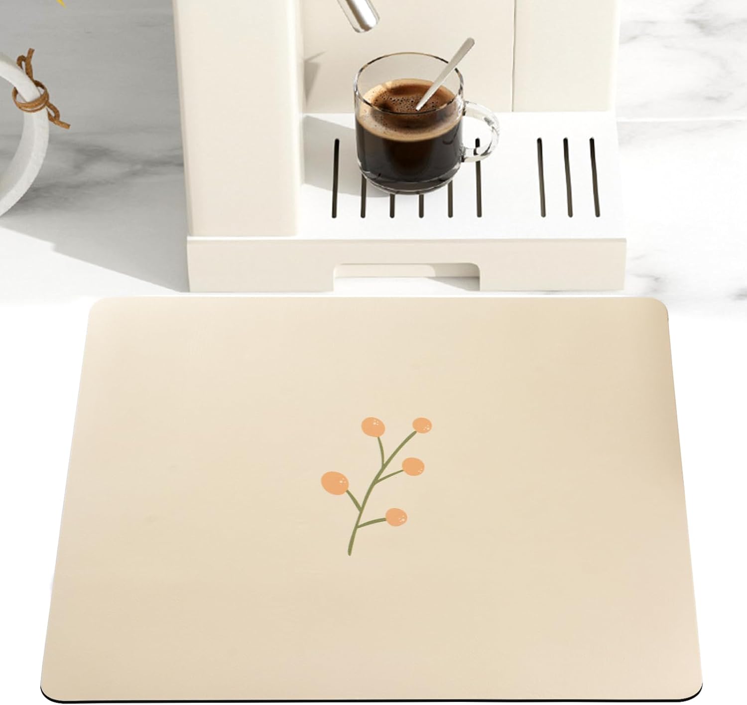 Cream Dish Drying Mat 16''x19'', Absorbent Anti Spill Bar Mat for Kitchen Counter, Fits Under Coffee Maker & Espresso Machine