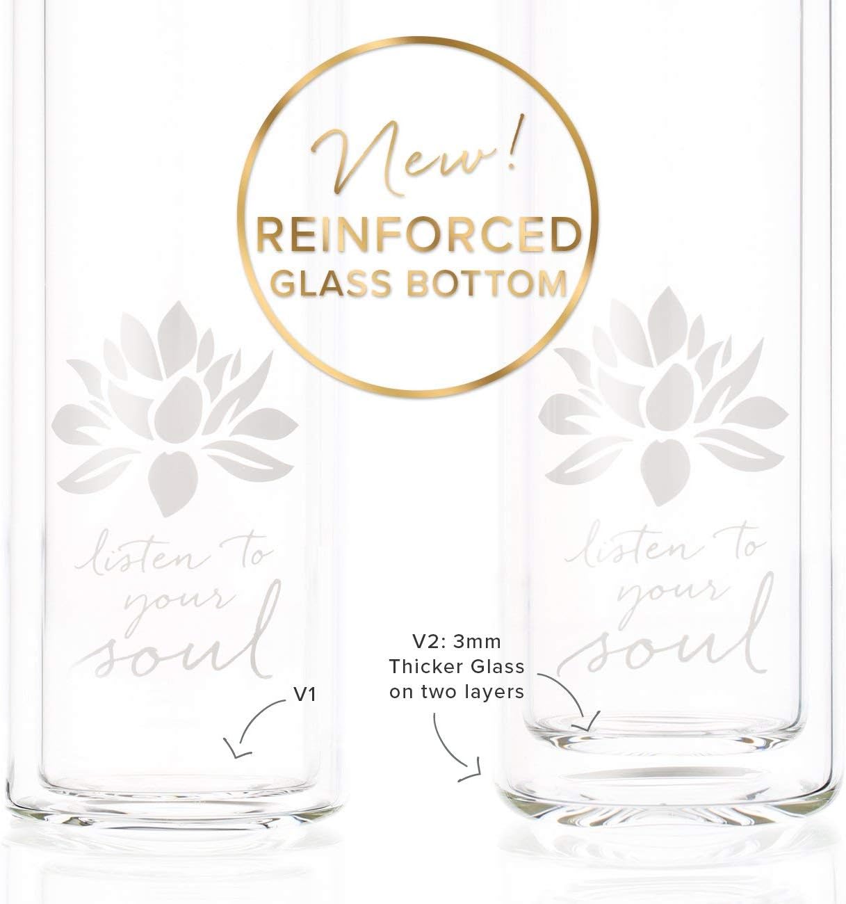 Sacred Lotus Love Double-Walled Glass Tea Tumbler with Infuser and Strainer 15oz - Perfect for Loose Leaf Tea, Cold or Hot Water Bottle, Fruit Drinks - Comes with Travel Sleeve and Cozy