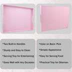 Pink Serving Tray for Coffee Table, Rectangular Plastic Decorative Tray with Handles for Entertaining, Outdoor Patio, Living Room, Ottoman, Bathroom Counter, 11.8”*15.7”*1.6”