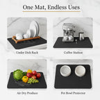 Dish Drying Mat Super Absorbent – 24" x 16" Coffee Mat for Countertops – Non-Slip Drying Mat for Kitchen Counter – Easy to Clean Water Absorbent Mat – Large Dish Drying Mats (Black)