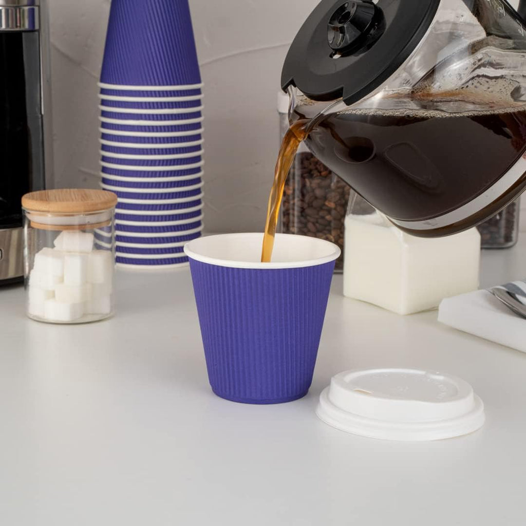 Restaurantware 8 Ounce Double Wall Disposable Coffee Cups, 500 Insulated Royal Purple Paper Tumblers with Ripple Wall Design, Lids Sold Separately for Hot Drinks like Tea, Hot Chocolate, and More