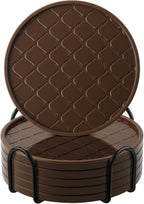 Coasters Set of 6,Hot or Cold Drink Coasters with Holder,Modern Style Coffee Table Coaster,Suitable for Kinds Cups Beer,Drink,Anti-Overflow Tabletop Protection(Coffee, 6pcs)