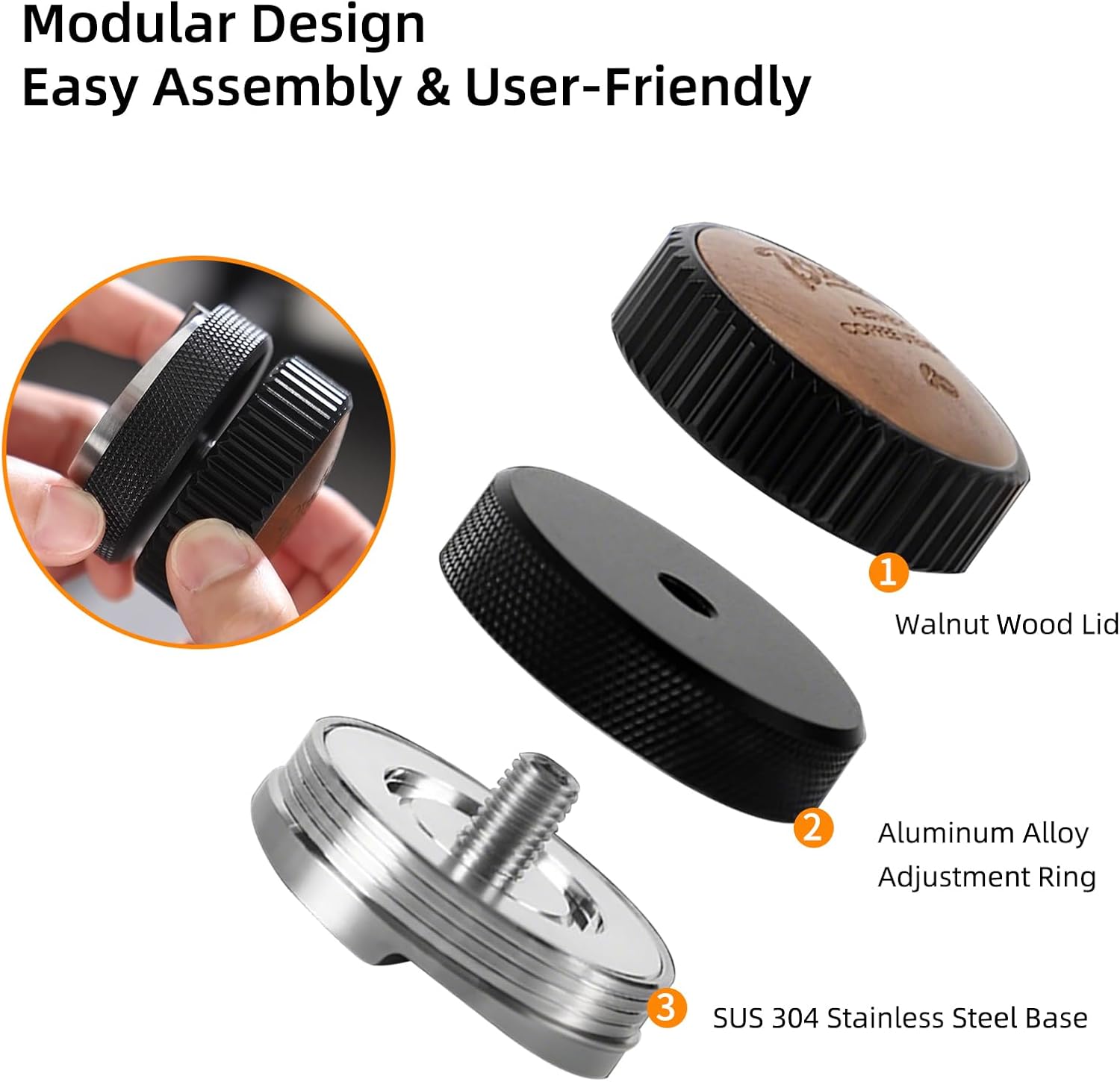 Bincoo 58mm Espresso Distributor Hand Tamper - Adjustable Coffee Leveler Tool for 58mm Portafilter, Walnut Wood Lid, 3-Slope Base Adjustable Depth Espresso Distributor for Barista(58MM Black)