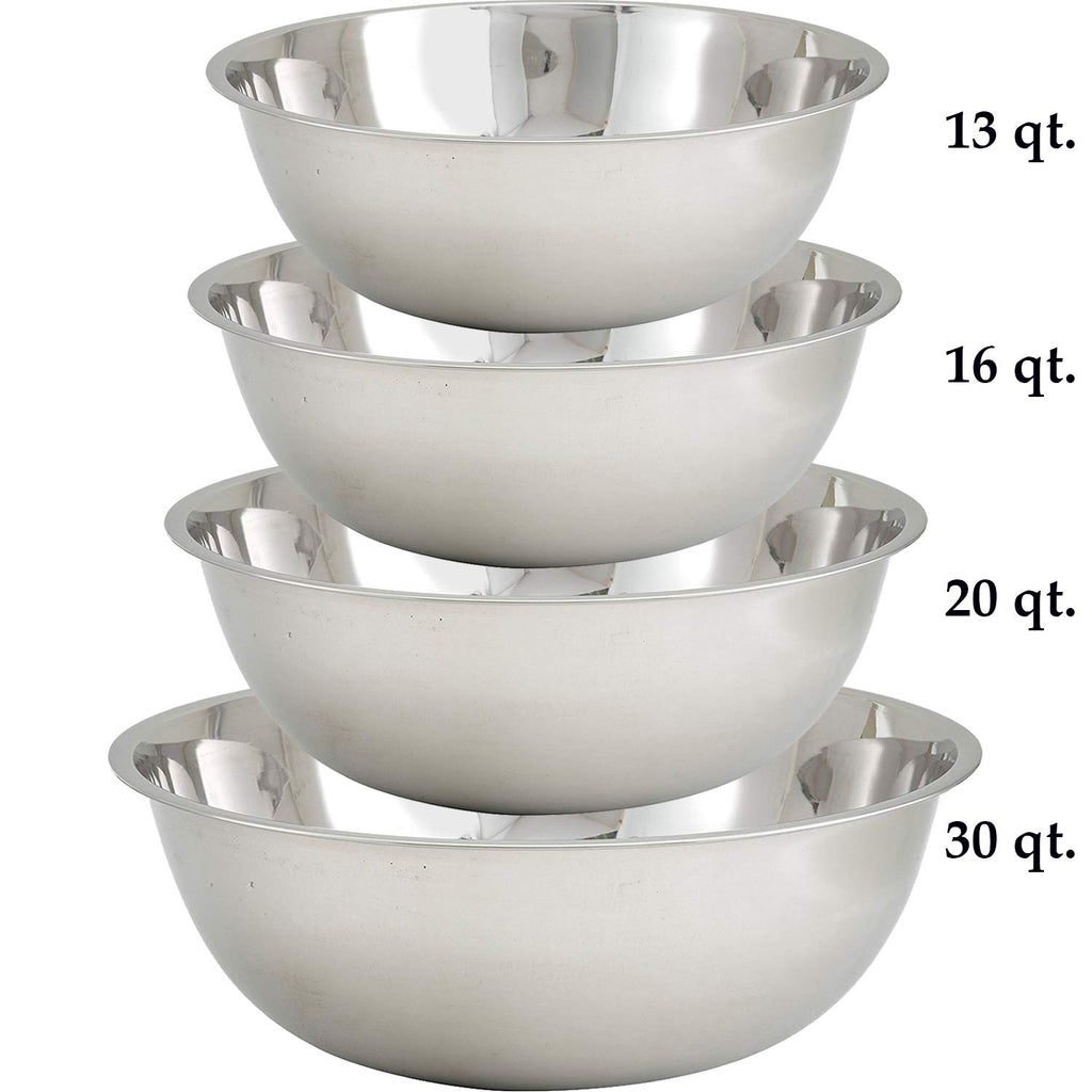 Tiger Chef Large Stainless Steel Standard Weight Mixing Bowls Set, Mirror Finish - Set Includes 13, 16, 20, and 30 Quart.