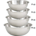 Tiger Chef Large Stainless Steel Standard Weight Mixing Bowls Set, Mirror Finish - Set Includes 13, 16, 20, and 30 Quart.