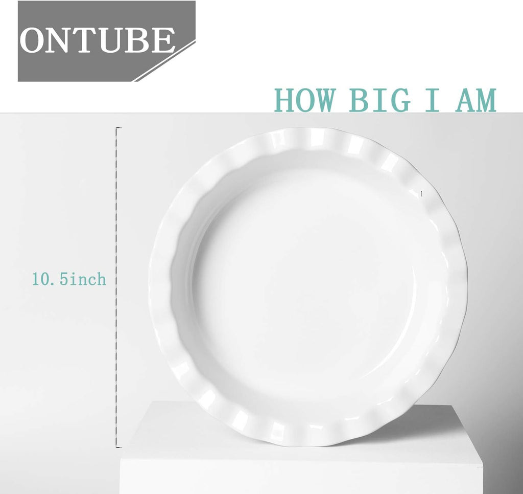 ONTUBE 10.5-Inch Deep Pie Pans 50oz, Ceramic Large Round Pie Tins for Baking, (White, 1 Pieces)