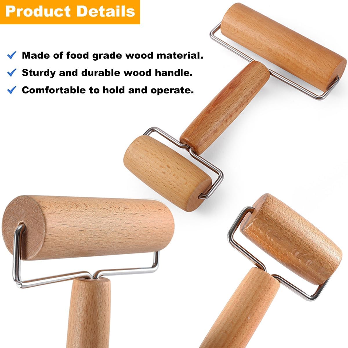 Dough Docker Roller Stainless Steel and Wooden Dough Roller, Set of 2 Pizza Pin Roller Dough Hole Maker Wood Pastry Pizza Roller for Pizza, Cookie, Pie, Pastry, Bread, Crust