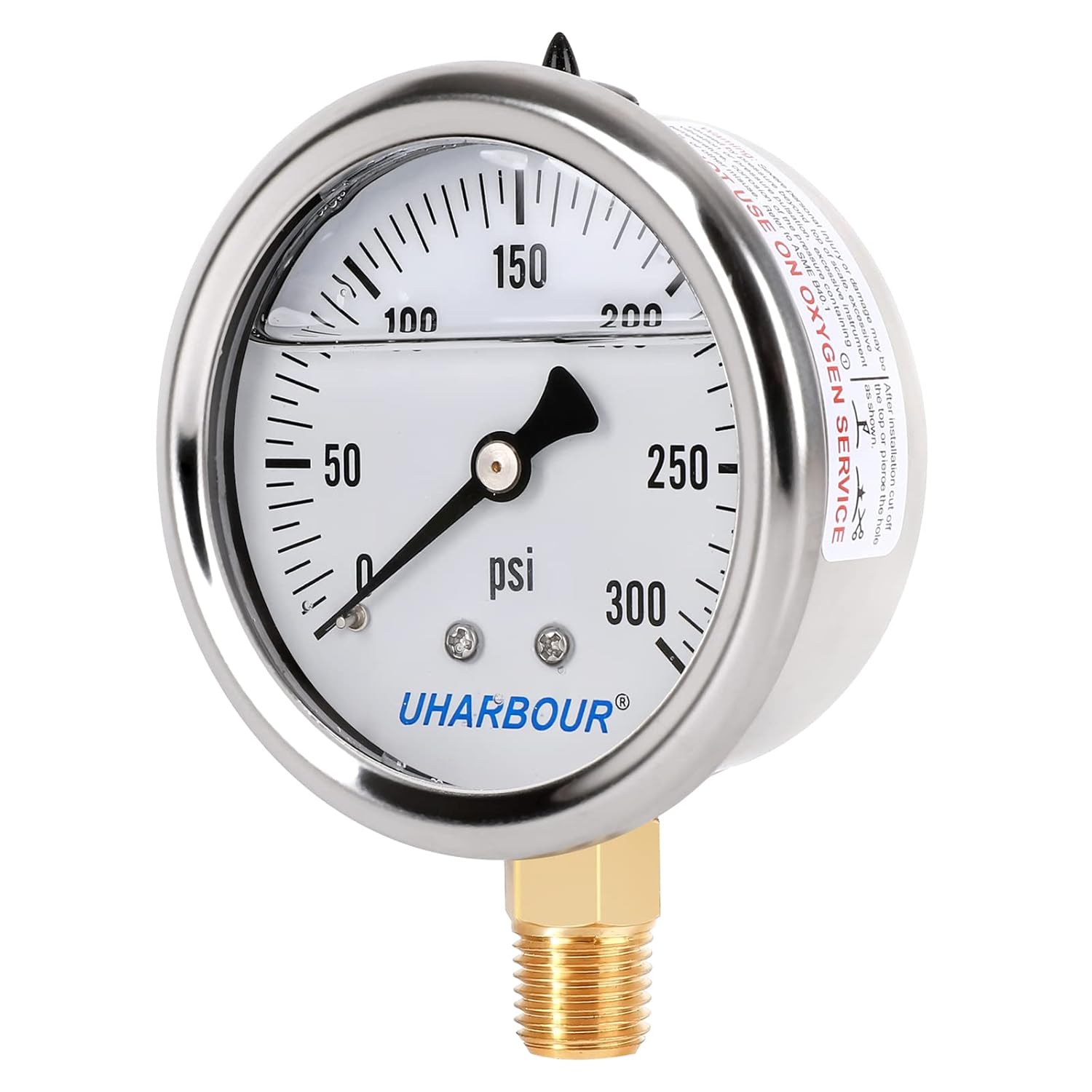 Glycerin Filled Pressure Gauge with 304 Stainless Steel Case, 2.5" Dial Size, 0-300Psi, High Accuracy, 1/4" NPT Center Lower Mount with Single Scale (psi).…