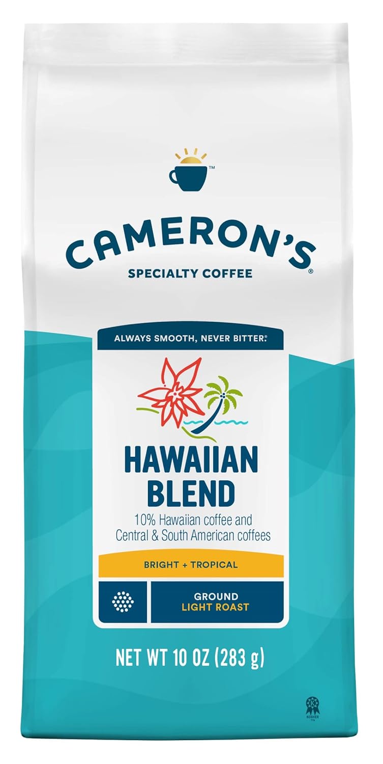 Cameron's Coffee Roasted Ground Coffee Bag, 10% Hawaiian Coffee Blend, 10 Ounce, Pack of 6 NEW