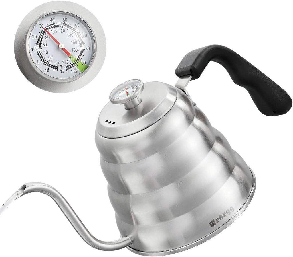 Pour Over Coffee Kettle with Thermometer for Exact Temperature 40 fl oz - Premium Stainless Steel Gooseneck Tea Kettle for Drip Coffee, French Press and Tea - Works on Stove and Any Heat Source