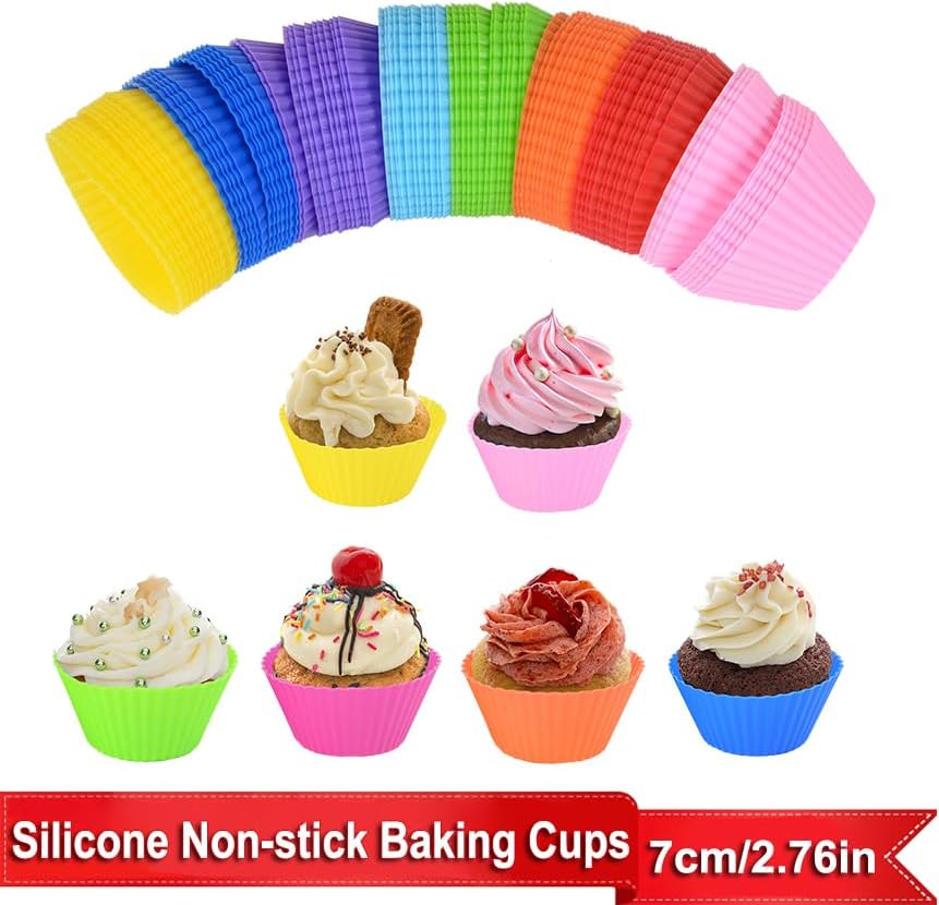 AKOAK Reusable Silicone Non-stick Baking Cups, Cake Molds, Kitchen Baking Cooking Accessories, DIY Cake Making Tools - Pack of 10 (Blue)