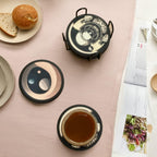 Absorbent Coasters for Drinks with Holder - 6packs, Silicone Coaster with Soft Felt Insert (4.3 inch Coasters with 4.5 inch Holder, Dual-Sided Space -Themed Patterns)