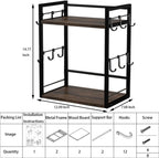 Dorhors 2 Tier Coffee Bar Accessories and Organizer,Multi-functional Mug Holder with 12 Hooks,Wood Coffee Station Organizer,Kitchen Countertop Shelf
