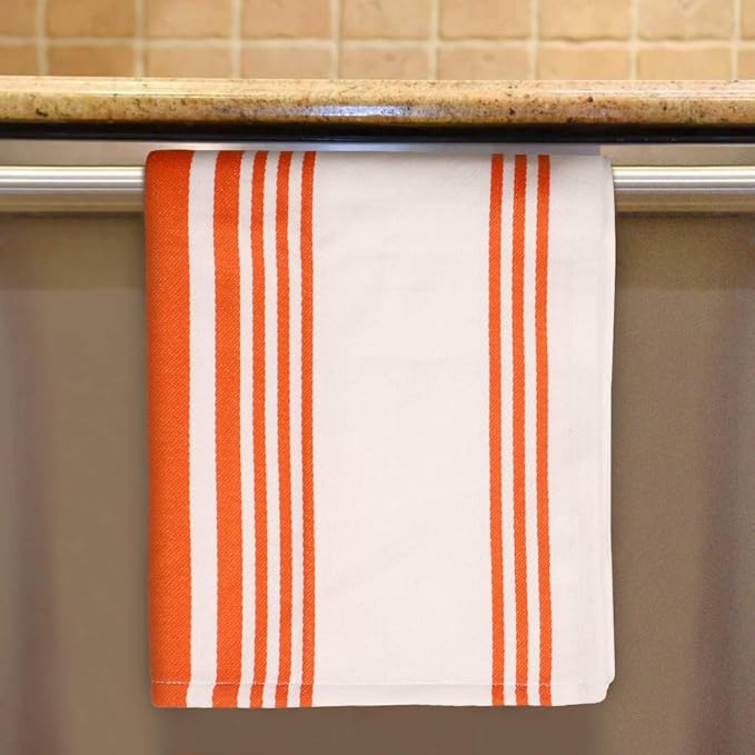 Urban Villa Kitchen Towels 100% Cotton Dish Towels for Kitchen (Set of 6)20”x30” Dish Cloths Highly Absorbent Kitchen Linen Set with Hanging Loop Perfect for Drying Dishes Cleaning Towels-Orange White
