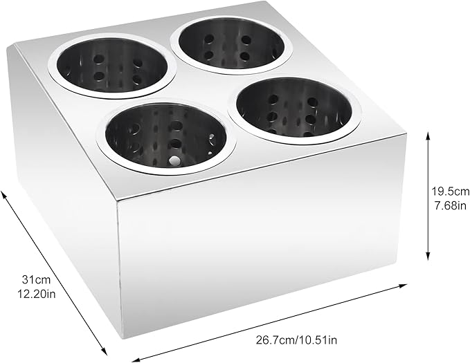 DYNAMI Stainless Steel Kitchen Utensil Holder with 4 Compartments,Commercial Silverware Sorter Silverware Utensil Holder,Perforated Caddy Drying Rack Flatware Organizer Countertop,for Buffets