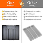 Expandable Bamboo Kitchen Drawer Organizer Utensil Tray Black Wood Silverware Organizer Adjustable Wooden Cutlery Tray for Fork Spoon Organizer Large Cooking Utensil Holder Drawer Flatware Organizer