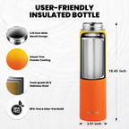 Insulated Water Bottle 24oz, Triple Wall Vacuum Stainless Steel (Cold for 48 Hrs, Hot for 24Hrs), Leak Proof & Non-BPA, 24oz Hydro Water Flask with Paracord Handle & Straw Spout Lids