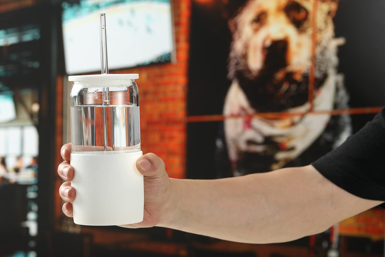 Sunseeke Glass Tumbler with Straw and Lid, 16oz Ice Coffee Cup, Silicone Sleeve Cleaning Brushes, Drinking Glasses for Water, Iced Coffee, Smoothie -BPA Free -3Pack