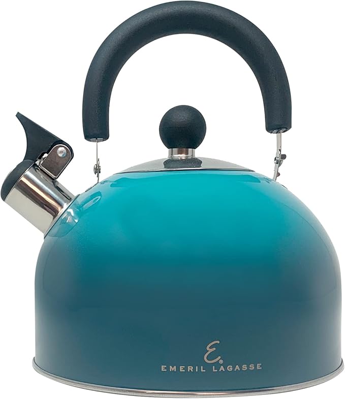 Emeril Lagasse 2.6 Quart/2.5 Liter Whistling Tea Kettle, Stainless Steel Tea Pot for Induction Stove Top, Fast to Boil Water for Home Kitchen Condo, with Ergonomic Cool Folding Grip Handle, Teal