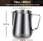 Milk Frothing Pitcher, 14oz 400ml Stainless Steel Milk Frother Cup Steaming Pitcher, Coffee Bar Cappuccino Espresso Machine Accessories Barista Tools, Metal Milk Jug with Latte Art Pen