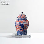 8 inches Phoenix Ginger Jar - red Ceramic Decorative with Lid flower vase， chinoiserie gift Enamel jars for Home/Kitchen/Dining/living room/shelf decor/Tea Storage