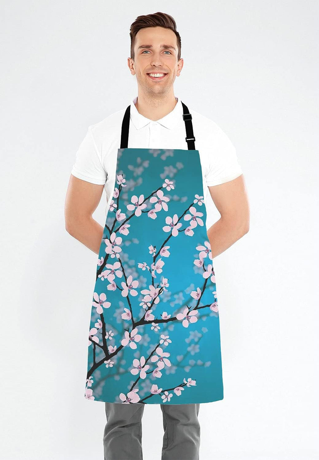 Spring Japanese Flowers Kitchen Cooking BBQ Chef Apron,Funny Apron for Men, Women - Dad Presents, Presents for Men - Birthday, Mothers Day Presents for Mom, Wife, Husband, Brother, Friends