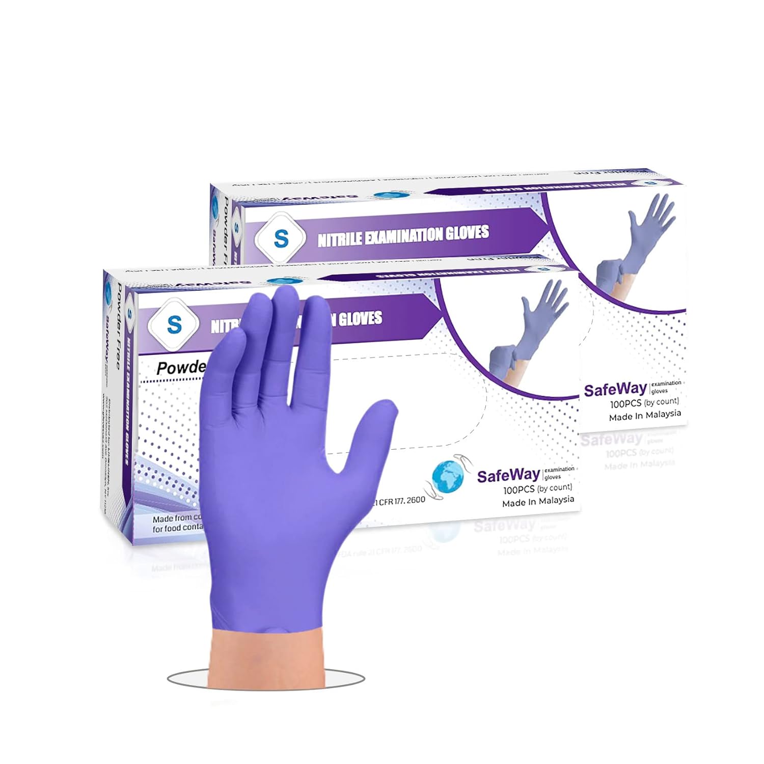 SafeWay Nitrile Gloves, 200 Ct, Small, Powder-Free, Latex-Free, All-Purpose, Professional Disposable Gloves with Textured Fingertips for Medical Use, Food Prep, Cleaning, Tattoo & More