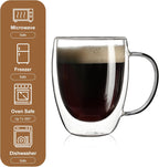 Aurzen 4 Pack Double Walled Glass Coffee Mugs with Handles, Large Insulated Layer Coffee Cups, Clear Borosilicate Mugs, Perfect for Cappuccino, Tea, Microwave Safe (12oz-4Pack)
