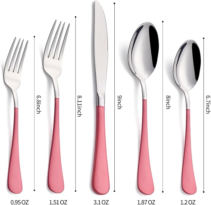 20-Pieces Pink Silverware Sets for 4,Pink Handle Stainless Steel Cutlery Set, Include Forks Spoons and Knives Set, Dishwasher Safe Utensil Sets for Home Restaurant