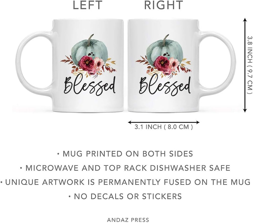 Andaz Press Fall Burgundy Marsala 11oz. Ceramic Coffee Tea Mug, Blessed, 1-Pack, Pumpkin Floral Graphic, Birthday, Friend, Family, Coworker, Autumn Season, Festive Thanksgiving Ideas
