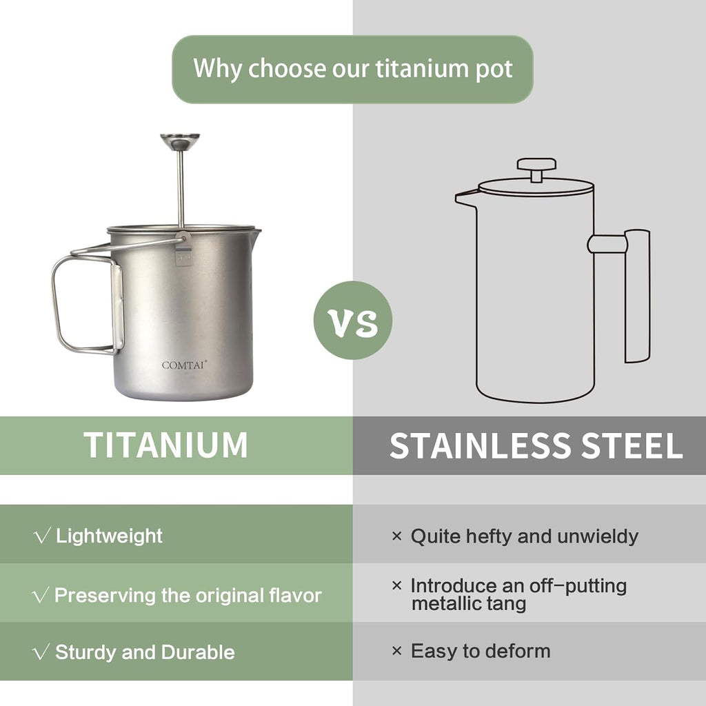 Titanium French Press Pot 750mL/25 fl oz Coffee Maker Camping with Lid and Filter Titanium French Press Cup Backpacking for Outdoor Hiking Camp